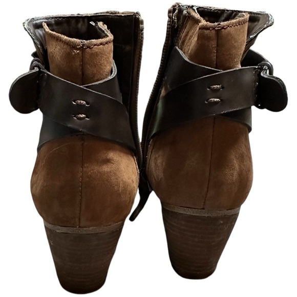 Franco Sarto Leather Dotty Booties Stacked Heel Round Toe Side Zip Brown Size 6 - Picture 2 of 9